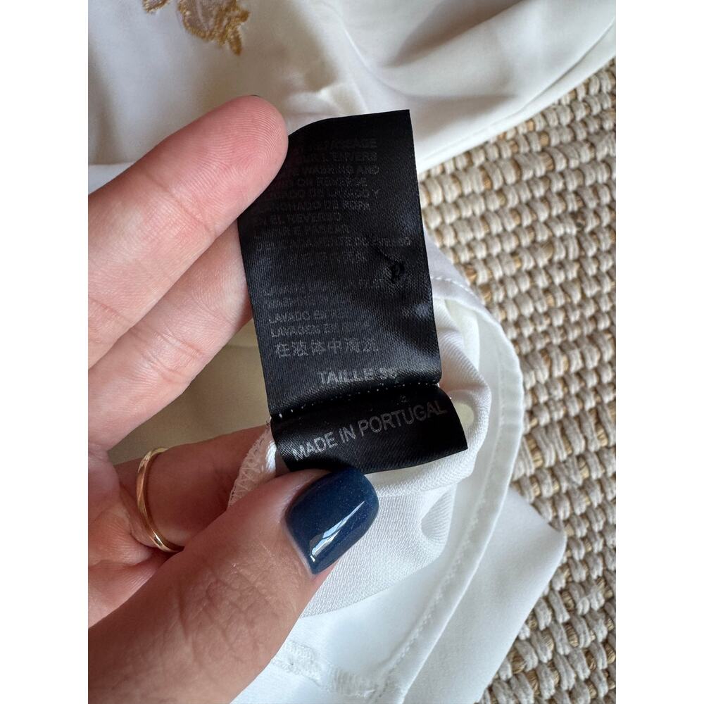 Cop Copine Paris White Blouse with Embroidered Lace Mesh Overlay Collar Top S - Picture 7 of 10